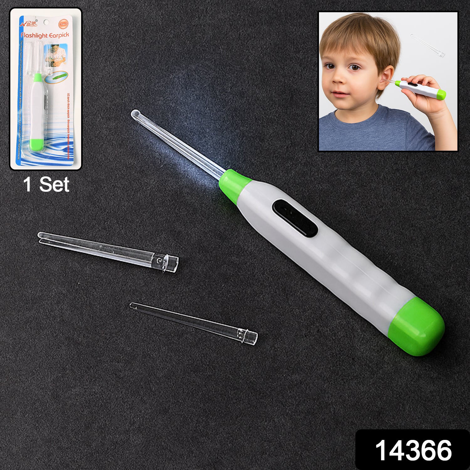 5-in-1 Led Flashlight Earpick With Interchangeable Transparent Ear Wax Removal Heads