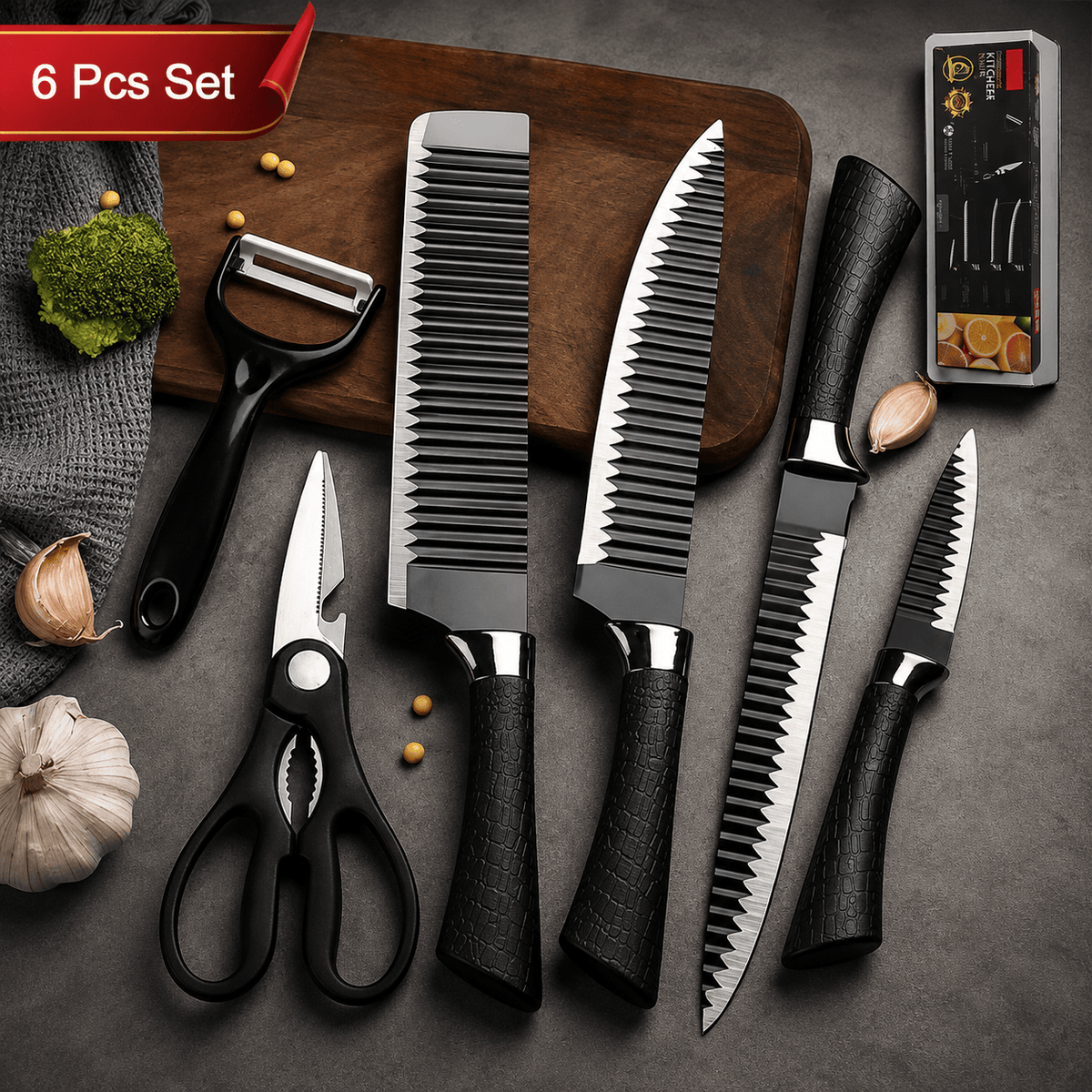 Stainless Steel Knife Set With Chef Peeler And Scissor (6 Pieces)
