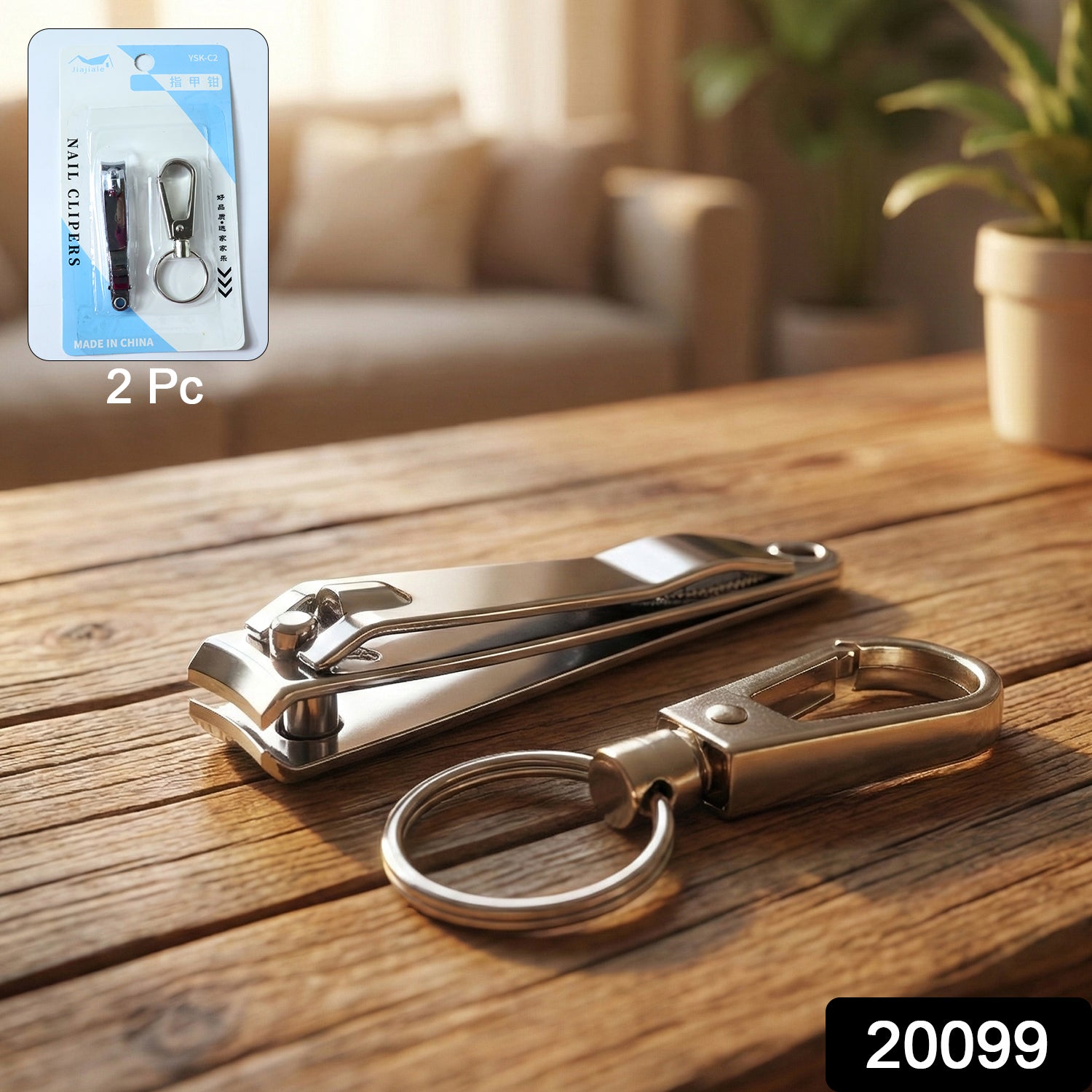 Stainless Steel Nail Clipper Set With Keychain Holder (2 Pc)