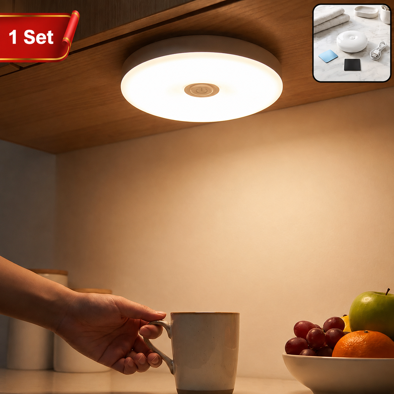 Usb Rechargeable Magnetic Motion Sensor Led Light For Cabinet Home (1 Set)