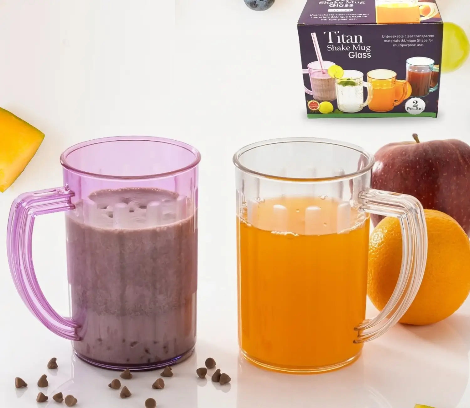 Stylish Juice Glass With Handle Glass Unbreakable Suitable For Kids (2 Pc)