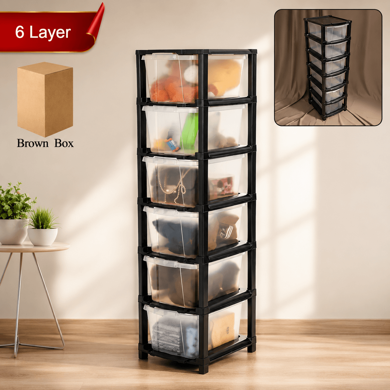 6-layer Modular Plastic Drawer Storage Cabinet