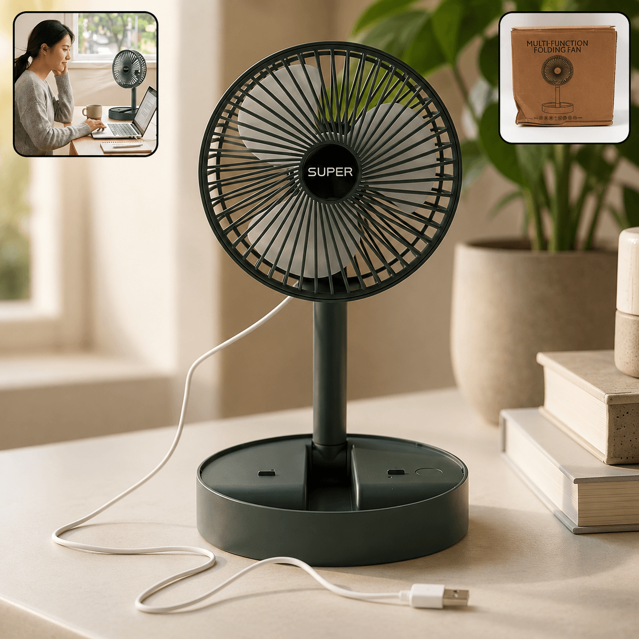 Usb Table Fan Portable Desk Cooling Fan With Adjustable Stand For Office (1 Pc)