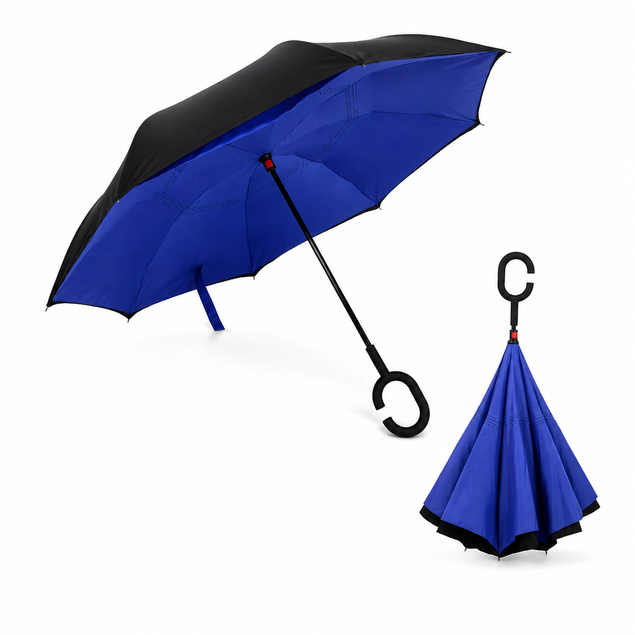 Plain Design Windproof Upside Down Reverse Umbrella With C-shaped Handle